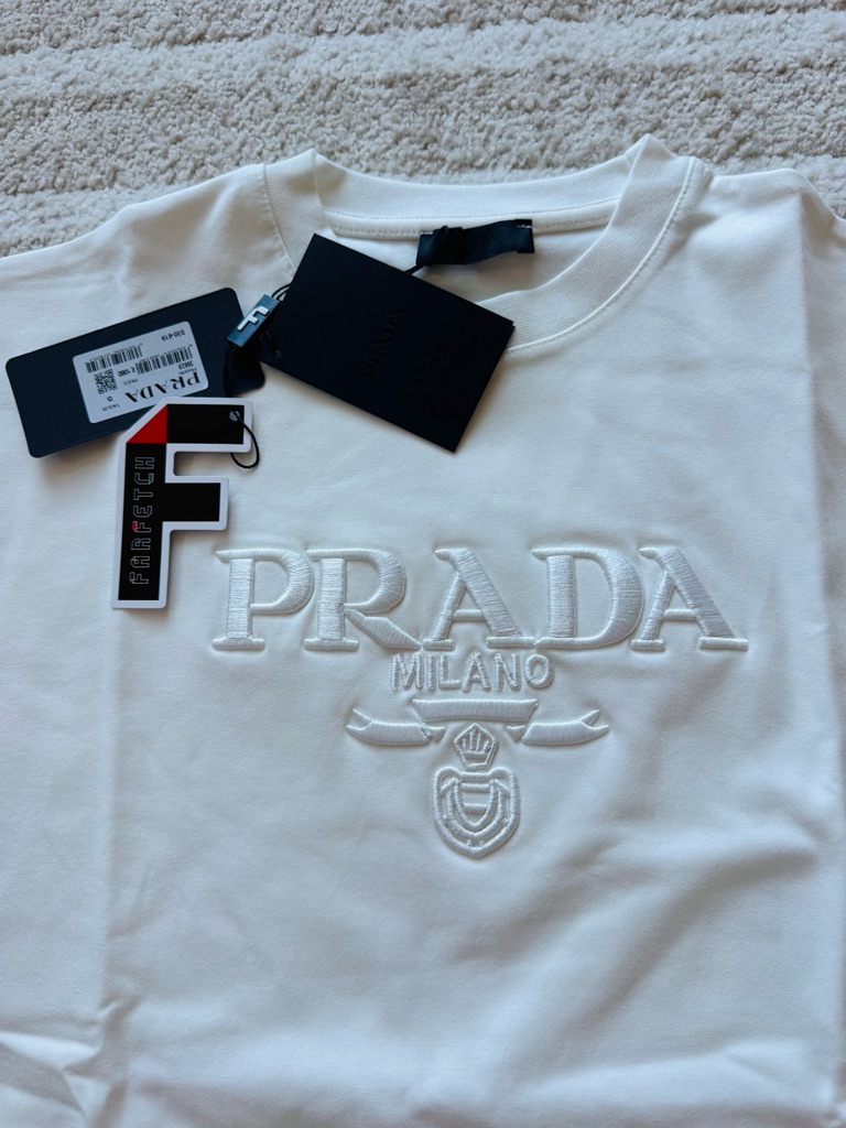Prada White Embroidered Logo Crewneck